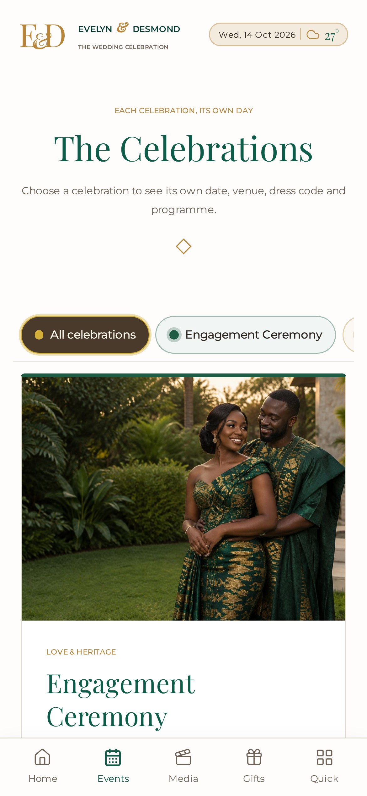 Wedding app celebrations screen
