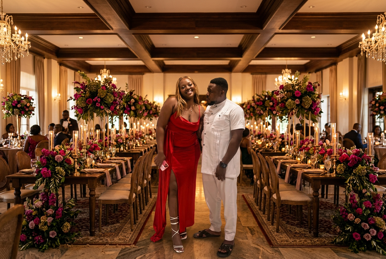 Eddy and Kessewa dressed up for an evening celebration