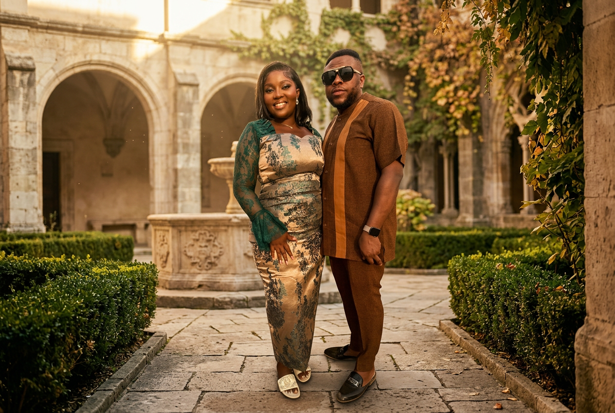 Eddy and Kessewa in cocoa and bronze tones